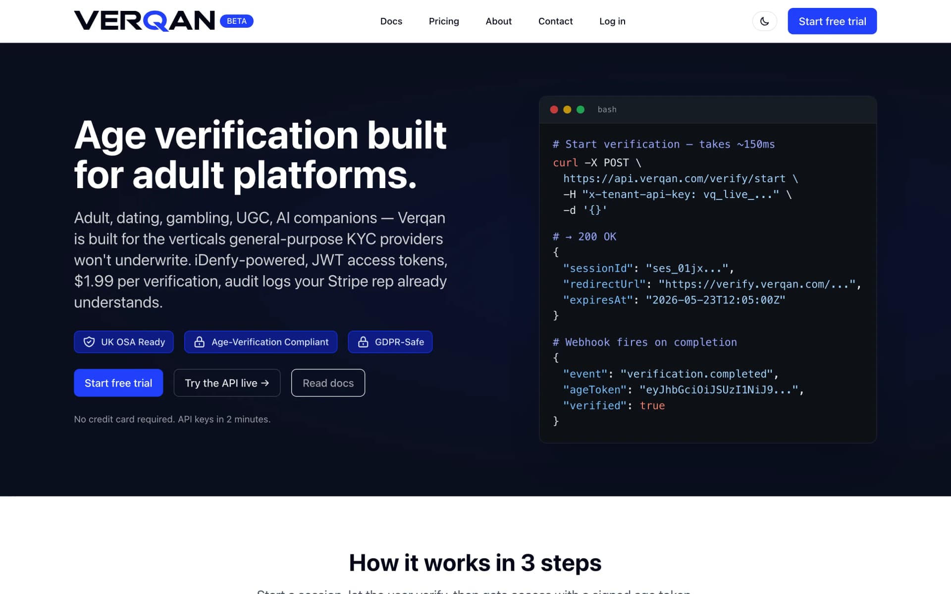 Verqan developer platform and documentation desktop view